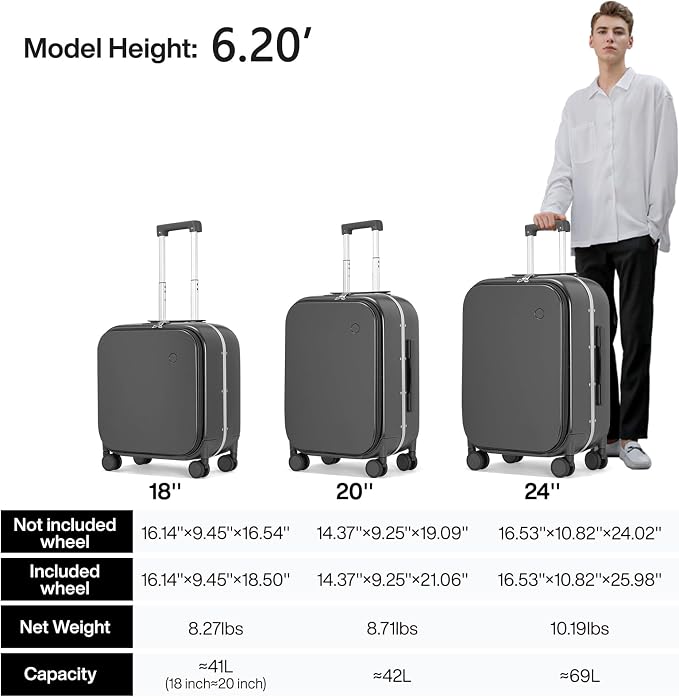 mixi Carry On Luggage, Travel Rolling Luggage Aluminum Frame PC Hardside - Image 6