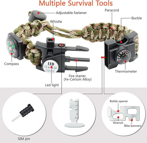 20 in 1 Survival Paracord Bracelet Adjustable Gear Kit - Image 2