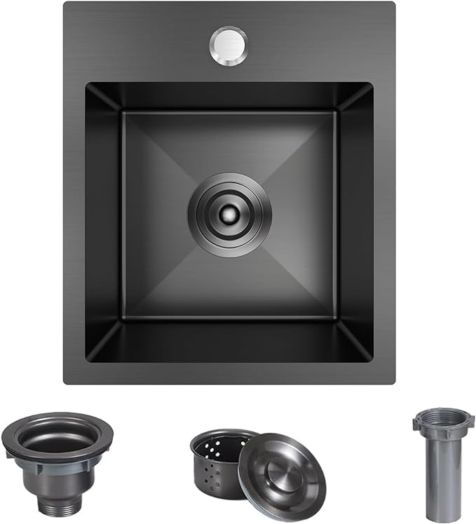 13 x 15 inch Drop in Bar Sink Black, Small Topmount Kitchen Sink Single Bowl 18 by Winnpex