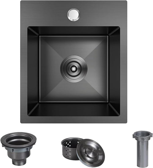 13 x 15 inch Drop in Bar Sink Black, Small Topmount Kitchen Sink Single Bowl 18 by Winnpex