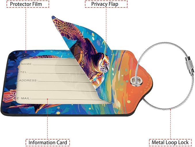 Colorful Wild Sea Turtle Luggage Tag Personalized Luggage Tags - Image 2