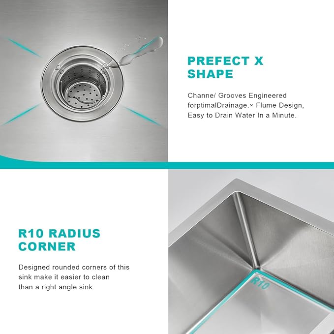 24 inch Undermount Kitchen Sink, 24 x 18 inch Single Bowl Stainless Steel - Image 6