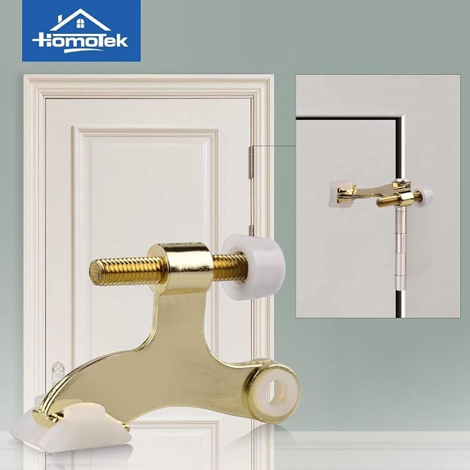 HOMOTEK 4 Pack Hinge Pin Bright Brass Door Stopper, Adjustable Deluxe Heavy - Image 6
