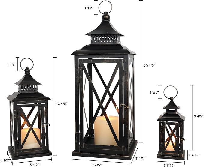 DECORKEY 3PCS Lanterns Decorative Indoor & Outdoor, Vintage Metal Frame Candle - Image 5