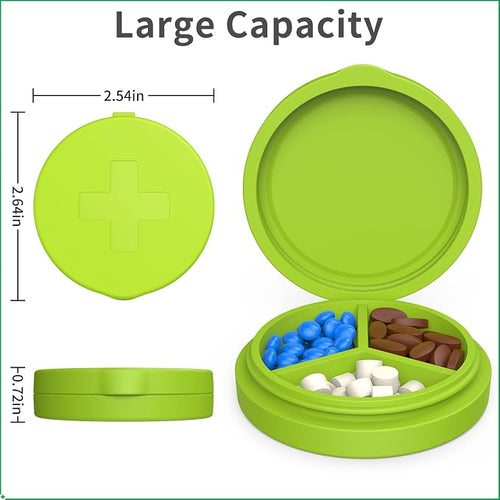 2 Pack Small Pill Box, 3 Compartment Round Silicone Travel Pill Box - Image 2