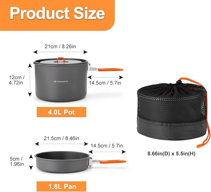 Odoland Camping Cookware Mess Kit, Non-Stick Lightweight Camping Pot and Fry - Image 2