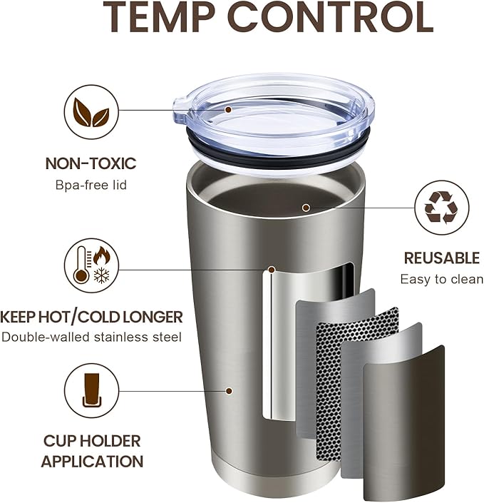 MEWAY 20oz Tumbler Cup Double Wall Vacuum Insulated Travel Mug Bulk, Stainless - Image 2