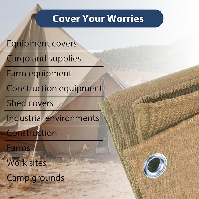 10’x10’ Canvas Tarps Heavy Duty Waterproof Tarpaulins - Image 7