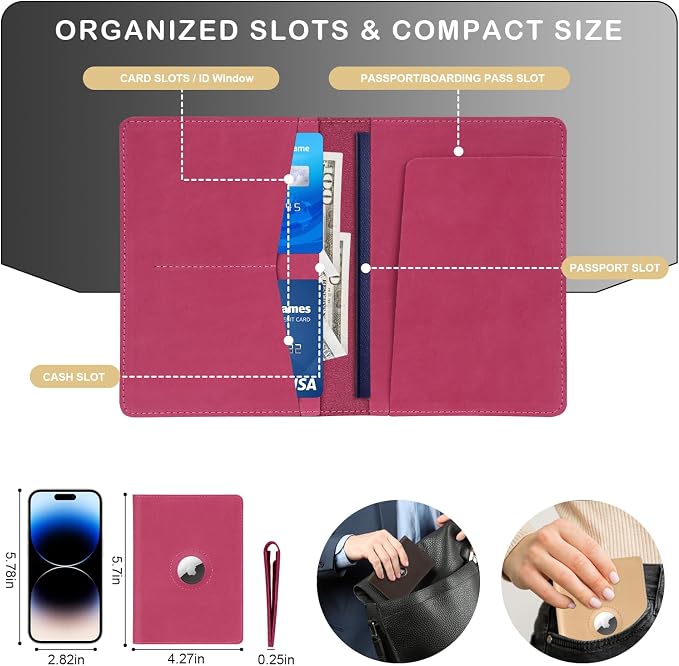 Airtag Passport Holder for Women Men Travel, Real Leather Passport Wallet - Image 5