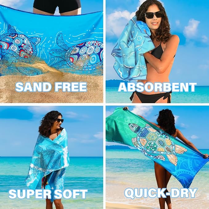 Microfiber Lightweight Thin Beach Towel Sand Free Quick Dry Absorbent Compact - Image 8