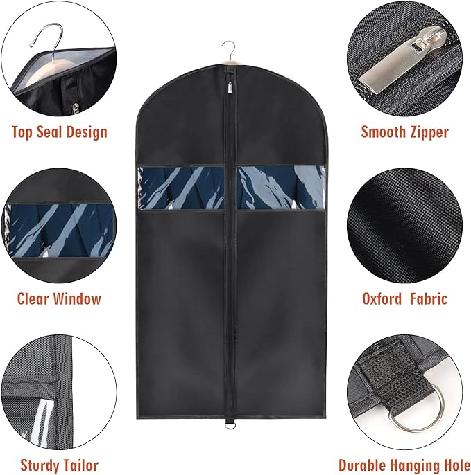 Univivi 8 Pack Suit Bags 43" Waterproof Black Garment Bag, Coat Covers from Dust - Image 3