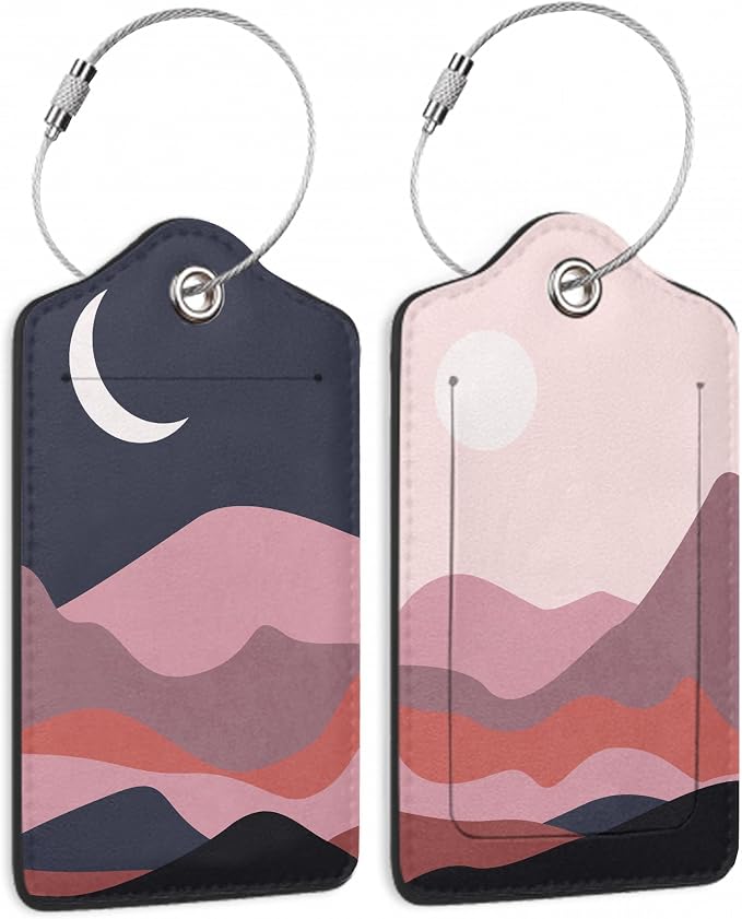 Boho Hills Luggage Tags for Suitcases, 2 Pack Fields Moon Luggage Tag, Leather by TXIANT