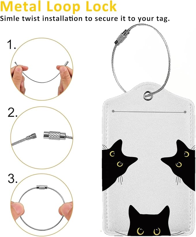 Cat's Gaze 2 Pack Luggage Tag for Suitcase, Cute Unique Leather Bag Tags - Image 3