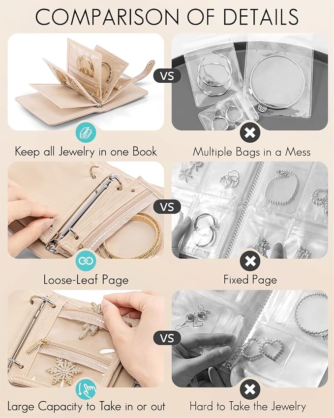 Vlando Travel Jewelry Case, Portable Jewelry Organizer Storage Book - Image 3