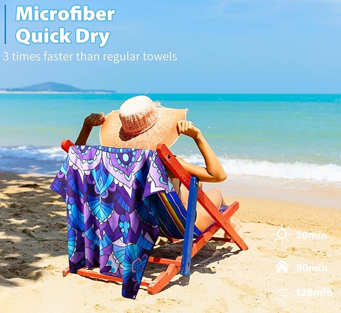 2 Pack Microfiber Oversized Lightweight Beach Towel 71"x32" XL Extra Large Thin - Image 6
