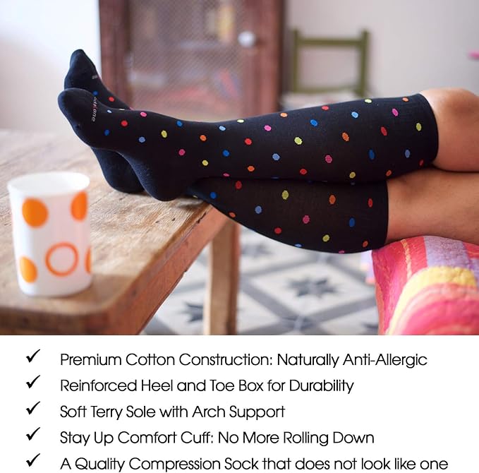 Cotton Compression Socks for Women & Men. 15-20 mmHg Support Knee-High Black - Image 5