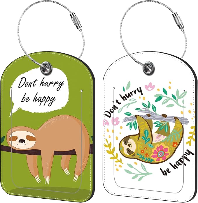 Cute Sloth Luggage Tag for Suitcase Set of 2 PU Leather Cute Luggage Tags by iapodiad