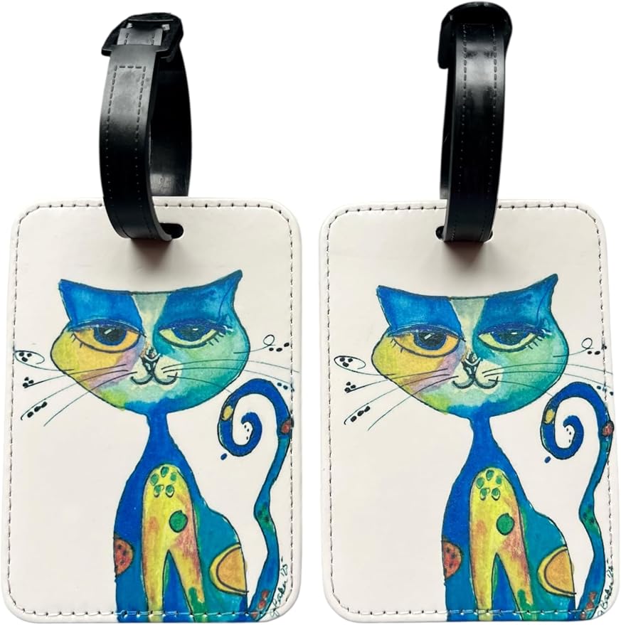 Decorative Luggage Tags with Watercolor Cat Design by Unknown