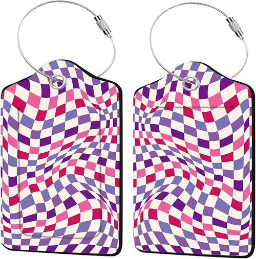 2 Pack Checkered Luggage Tags for Suitcases, Plaid Leather Luggage Tag by Unknown