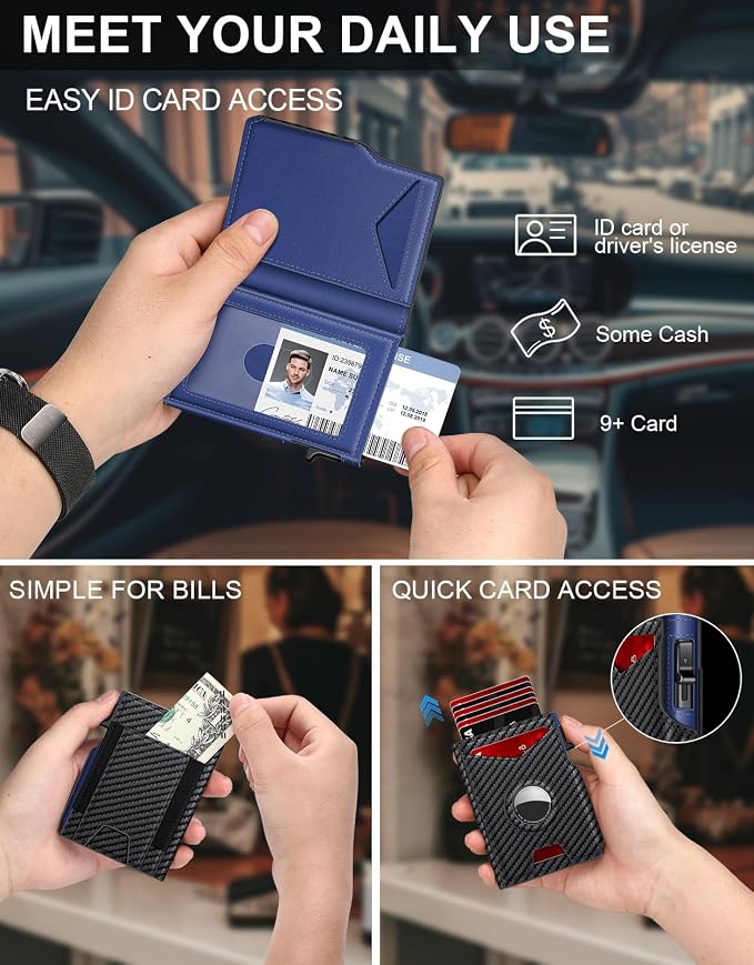 Airtag Wallet for Men, Minimalist Slim Mens Wallet Smart Pop Up Credit Card - Image 2