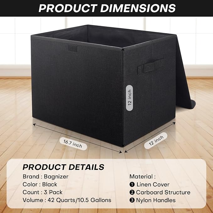 Large 17" 42 Quarts Collapsible Stackable Storage Bins - Image 2