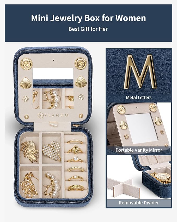 Vlando Mother in Law Mothers Day Gift, Initial M Travel Jewelry Case, Small - Image 3