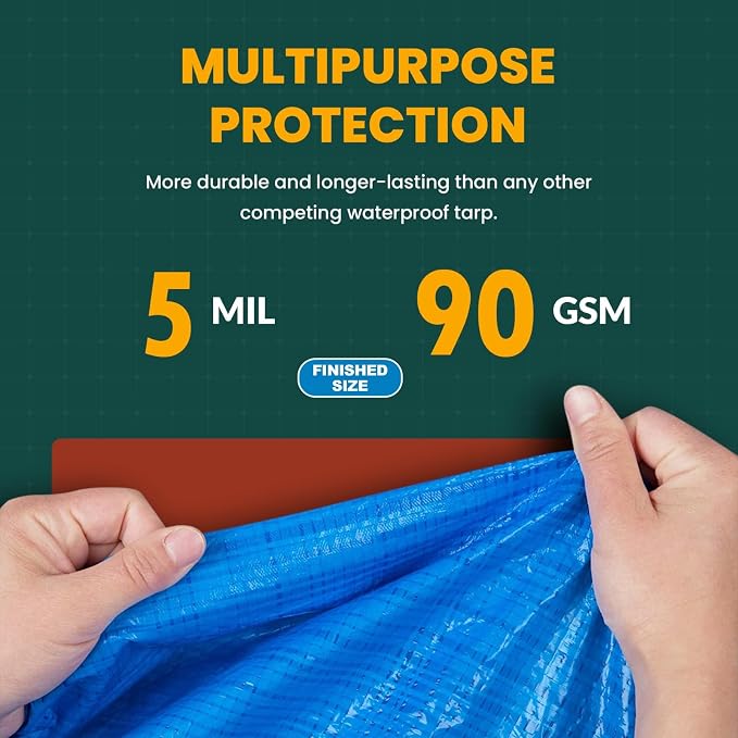 Large Waterproof Tarp- Heavy Duty Thick Poly Tarpaulin Ideal - Image 3