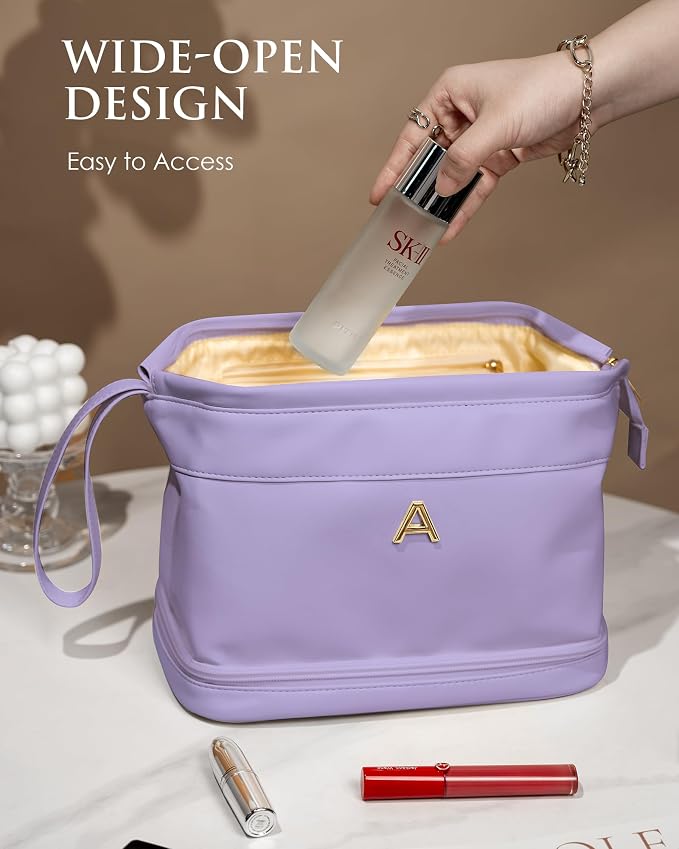 Monogrammed Gift for Women Girls, Initial Makeup Bag, Personalized Double Layer - Image 3