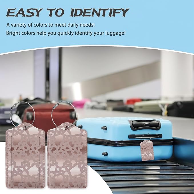3 Pack Luggage Tag for Suitcase, Glitter Rose Gold Leather Luggage Tags - Image 5