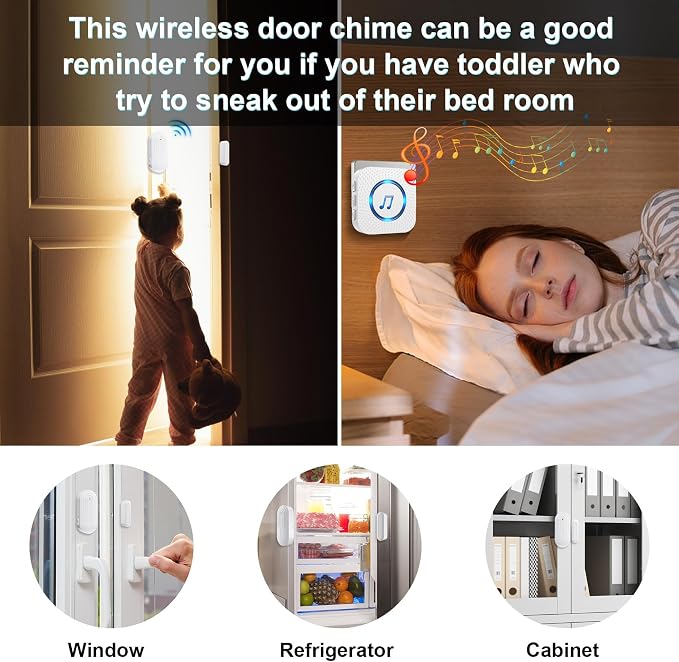 Door Chime, Wireless Door Open Alarm-SANJIE Door Entry Chime - Image 3