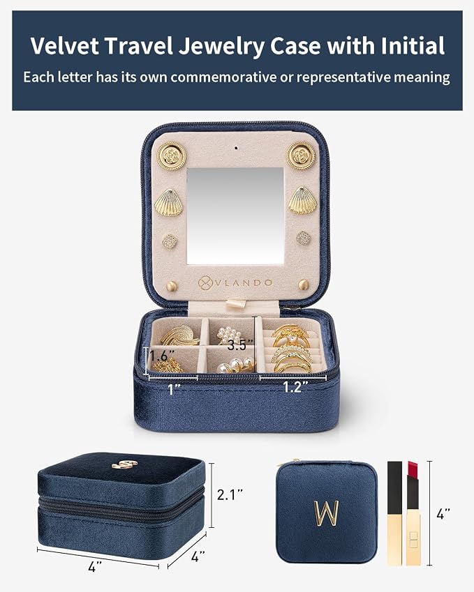 Vlando W Initial Jewelry Box, Women Travel Gifts - Image 4