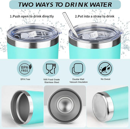 20oz Tumbler with Straw and Brush, Stainless Steel Vacuum Insulated tumbler - Image 2