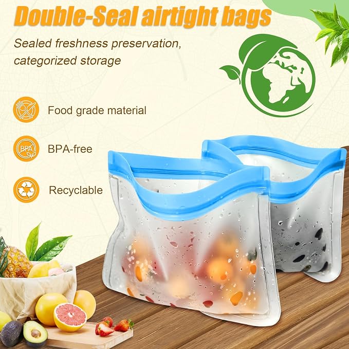 10 Pack Reusable Storage Bags, Dishwasher Safe Reusable Food Storage Bags - Image 4