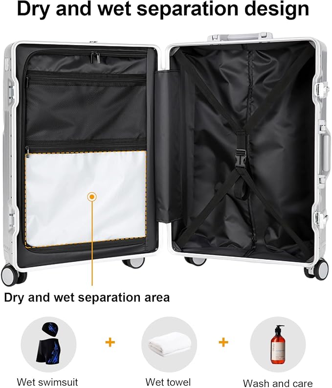 Zipperless Luggage, Polycarbonate Aluminum Hard Shell, Expandable Carry-On - Image 4
