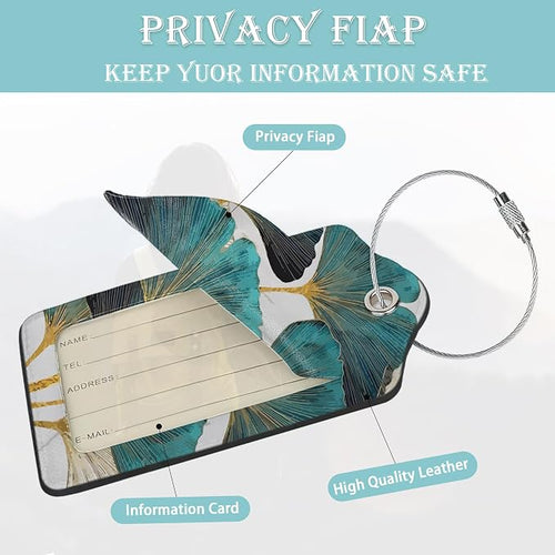 2 Pack Luggage Tag for Suitcases Green Ginkgo Leaf PU Leather Bag Travel - Image 2