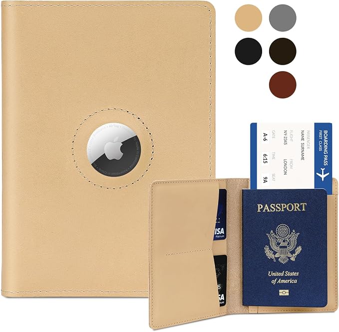 Airtag Passport Holder for Men and Women Travel, Real Leather Passport Wallet by Kicoroiny-KeepInnovating
