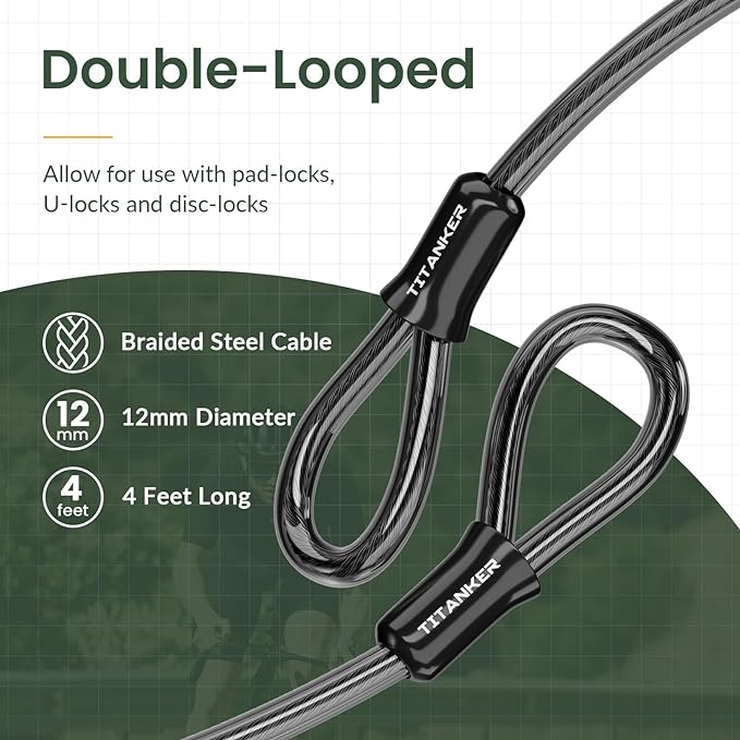 Titanker Bike Lock Cable, 12mm Thick Security Cable - Image 4