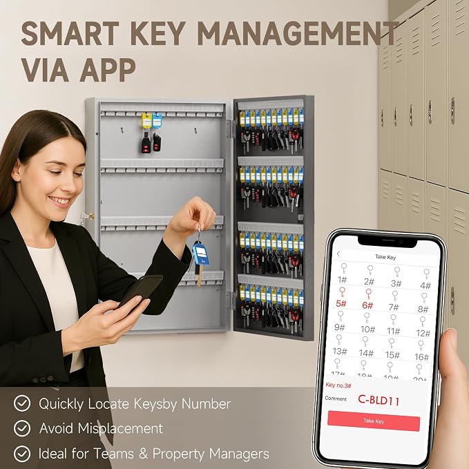 WeHere 96 Key Lock Box Wall Mount, Smart Security Storage Lockbox, Key Cabinet - Image 7
