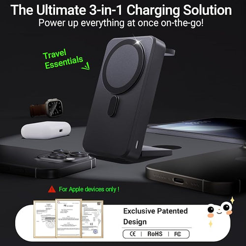 3-in-1 Portable Charger, 10000mAh Foldable Power Bank Fast Charging, MagSafe - Image 2