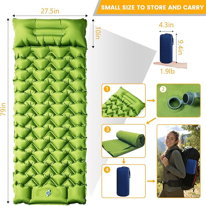 Camping Sleeping Pad, 4in Thick Ultralight Inflatable Camping Mat - Image 5