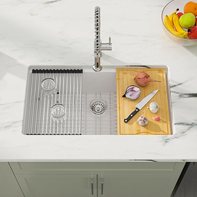 Dcolora 32-Inch Granite Composite White Kitchen Sink, Single Bowl Undermount - Image 2
