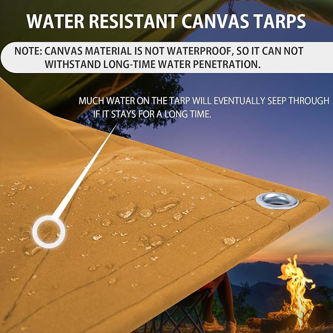 FoundGo 8x10ft Canvas Tarp 22 Mil Tarps 14 oz Canvas Tarpaulin Heavy Duty Cloth - Image 3
