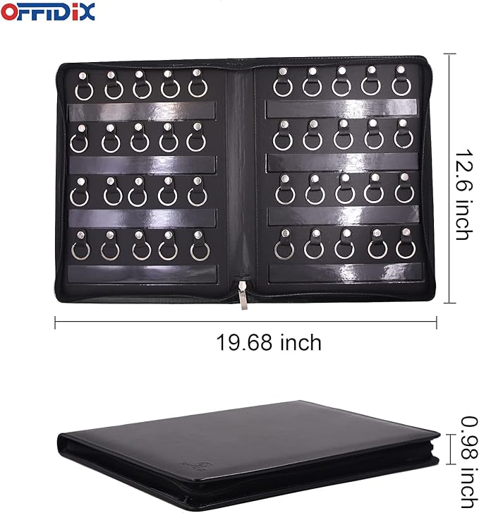 OFFIDIX Large Zippered Key Case, Leather Portable Key Cabinet, 40 Key Hooks Key - Image 3