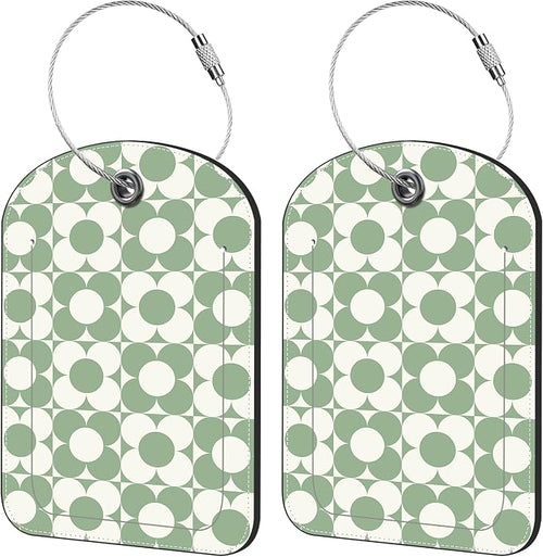 2 Pack Cute Luggage Tag for Suitcases Vintage Groovy Flowers Leather Luggage by iapodiad
