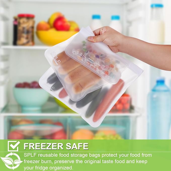 SPLF 12 Pack Dishwasher Safe Reusable Food Storage Bags, BPA Free Freezer Bags - Image 4