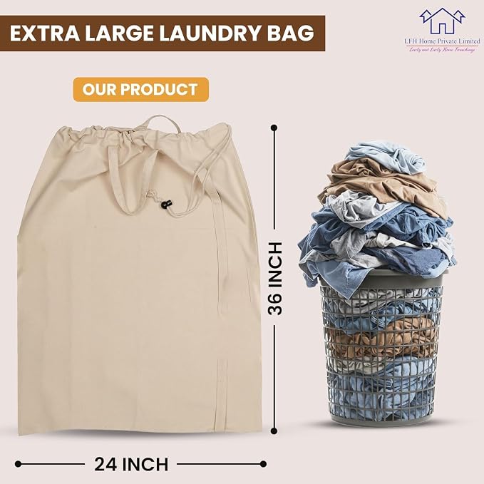 LFH Home Large Premium 100% Cotton Canvas Laundry Bag - Image 3