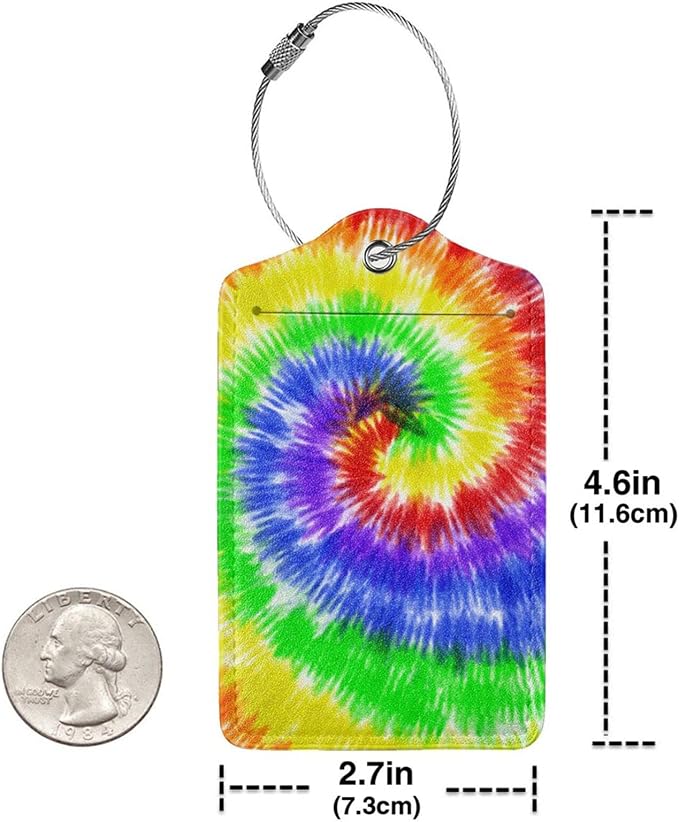 Artistic Tie Dye Luggage Tags Set of 2 Colorful Leather Luggage Tags ID Label - Image 5
