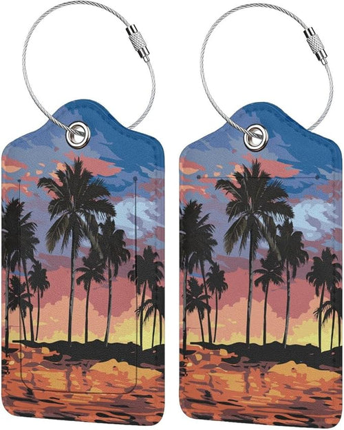 2Pcs Summer Palm Tree Luggage Tags, Beach Landscape Name ID Identifier Labels by OUZPGAQ