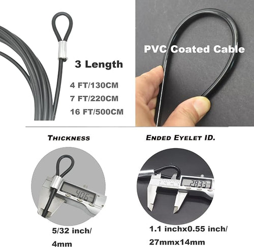 16FT 4mm Stainless Steel Outdoor Travel Security Cable Lock, Braided Steel - Image 2