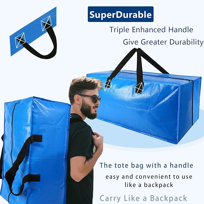 2 Pack Heavy Duty Extra Large Moving Bags Storage Tote - Image 3